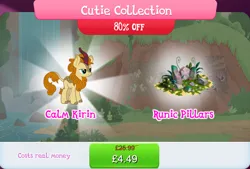 Size: 1267x857 | Tagged: safe, derpibooru import, official, autumn afternoon, kirin, background character, background kirin, bundle, bush, costs real money, english, gameloft, horn, image, jpeg, male, mobile game, my little pony: magic princess, numbers, rock, runes, sale, solo, solo focus, text