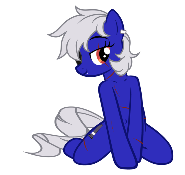 Size: 4561x4307 | Tagged: safe, artist:equestria secret guard, derpibooru import, oc, oc:miss yin, oc:银小姐, unofficial characters only, earth pony, pony, bedroom eyes, belly button, earth pony oc, eye scar, eyepatch, facial scar, female, horn, image, kneeling, looking at you, mare, png, scar, scared, sexy, shoulder, simple background, solo, transparent background, vector