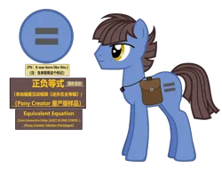 Size: 3418x2594 | Tagged: safe, artist:equestria secret guard, derpibooru import, oc, oc:正负等式, unofficial characters only, earth pony, pony, pony creator, bag, chinese text, earth pony oc, equal cutie mark, gem, image, jewelry, male, moon runes, necklace, png, saddle bag, simple background, solo, stallion, transparent background
