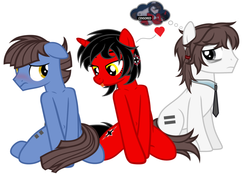 Size: 7179x5120 | Tagged: grimdark, suggestive, artist:equestria secret guard, derpibooru import, oc, oc:dark star, oc:正负等式, unofficial characters only, pony, unicorn, bags under eyes, bedroom eyes, belly button, blushing, censored, clothes, dirty thoughts, equal cutie mark, female, heart, horn, image, imagining, implied gay, implied shipping, jewelry, kneeling, looking at someone, looking at something, looking back, love, male, mare, necklace, necktie, not nazi, peeking, png, rape, rule 63, sex, sexy, shipping, shoulder, shy, simple background, sitting, stallion, straight, thinking, tongue out, transgender, transparent background, unhappy, unicorn oc, vector