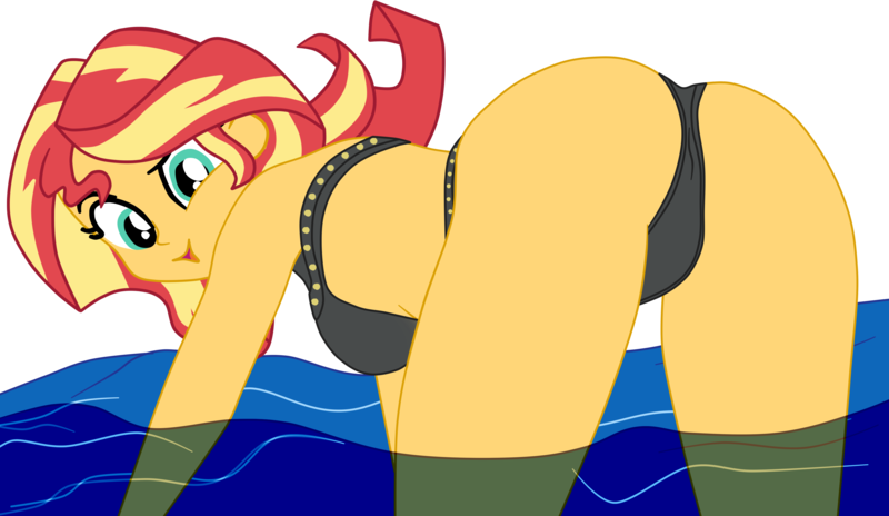 Size: 3278x1900 | Tagged: suggestive, artist:gmaplay, derpibooru import, sunset shimmer, equestria girls, ass, bunset shimmer, butt, clothes, image, png, presenting, solo, swimsuit