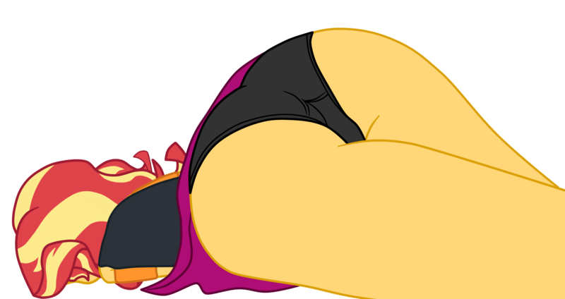 Size: 2013x1068 | Tagged: suggestive, artist:gmaplay, derpibooru import, sunset shimmer, equestria girls, ass, bunset shimmer, butt, clothes, image, panchira, panties, png, simple background, solo, transparent background, unconscious, underwear