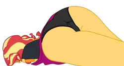 Size: 2013x1068 | Tagged: suggestive, artist:gmaplay, derpibooru import, sunset shimmer, equestria girls, ass, bunset shimmer, butt, clothes, image, panchira, panties, png, simple background, solo, transparent background, unconscious, underwear