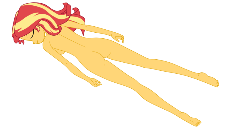 Size: 5554x3013 | Tagged: questionable, artist:gmaplay, derpibooru import, sunset shimmer, equestria girls, agent aika, ass, bunset shimmer, butt, image, nudity, png, reference, simple background, solo, transparent background, unconscious