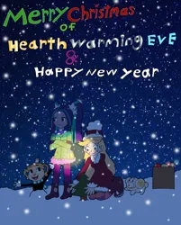 Size: 2521x3143 | Tagged: safe, derpibooru import, aria blaze, equestria girls, christmas, christmas tree, crossover, cuphead, fidough, hearth's warming eve, holiday, image, jpeg, legendary chalice, ms chalice, star butterfly, star vs the forces of evil, tree