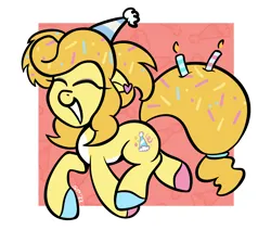 Size: 1840x1563 | Tagged: safe, artist:single purpose, derpibooru import, oc, oc:birthday bash, unofficial characters only, earth pony, candle, eyes closed, hat, image, party hat, png, solo