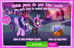 Size: 1964x1300 | Tagged: safe, derpibooru import, official, twilight sparkle, twilight sparkle (alicorn), alicorn, kirin, nirik, winged kirin, advertisement, cloven hooves, costs real money, duality, english, fangs, female, fire, gameloft, horn, image, jpeg, kirin twilight, kirinified, magic coins, mane of fire, mobile game, my little pony: magic princess, numbers, sale, solo, solo focus, species swap, spread wings, text, wings