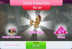 Size: 1261x856 | Tagged: safe, derpibooru import, official, fern flare, flashfire, kirin, bundle, bush, cloven hooves, comic book, costs real money, english, female, gameloft, gem, horn, image, jpeg, mobile game, my little pony: magic princess, numbers, pencil, sale, solo, solo focus, text