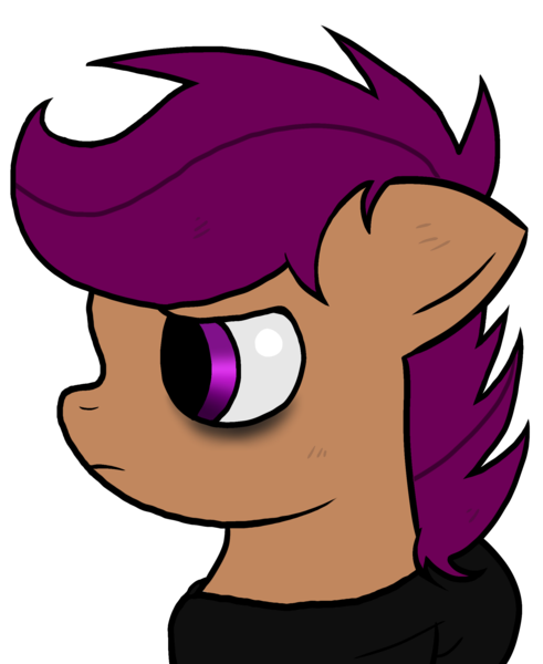 Size: 1924x2351 | Tagged: safe, artist:taeko, derpibooru import, scootaloo, pegasus, pony, fanfic:rainbow factory, 2022, absentia, clothes, factory scootaloo, fanfic art, female, filly, floppy ears, foal, frown, hoodie, image, looking offscreen, png, side view, simple background, solo, transparent background