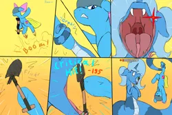 Size: 3000x2000 | Tagged: safe, artist:triksa, derpibooru import, oc, oc:cuteamena, oc:triksa, unofficial characters only, earth pony, lamia, original species, comic, critical hit, helmet, image, implied vore, mawshot, open mouth, png, red eyes, rocket jump, rocket launcher, shovel, sketch, soldier, stunned, team fortress 2, upside down, weapon