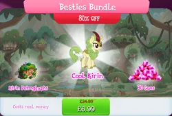 Size: 1270x858 | Tagged: safe, derpibooru import, official, spring glow, kirin, background character, background kirin, bundle, bush, cloven hooves, costs real money, english, female, gameloft, gem, glyph, horn, image, jpeg, my little pony: magic princess, numbers, sale, solo, solo focus, text