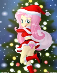 Size: 1500x1942 | Tagged: suggestive, artist:dieart77, derpibooru import, fluttershy, equestria girls, butt, christmas, christmas tree, clothes, costume, female, flutterbutt, hat, holiday, image, jpeg, panties, santa costume, santa hat, solo, solo female, tree, underwear