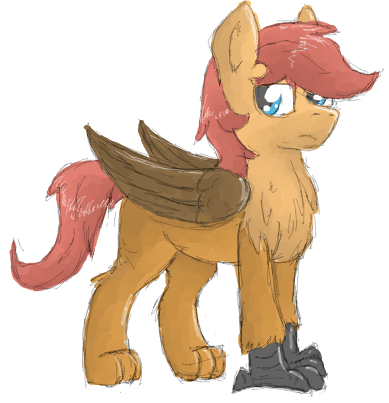 Size: 389x403 | Tagged: safe, artist:pzkratzer, derpibooru import, oc, oc:ponygriff, hippogriff, hybrid, flockmod, grifling, image, looking at you, png, ponygriff