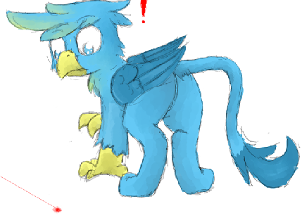 Size: 429x313 | Tagged: safe, artist:pzkratzer, derpibooru import, gallus, gryphon, behaving like a cat, butt, cute, featureless crotch, flockmod, gallabetes, griffons doing cat things, image, laser, laser pointer, looking back, plot, png