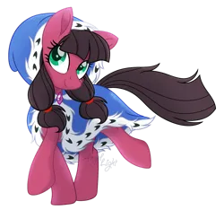 Size: 1280x1197 | Tagged: safe, artist:angellightyt, derpibooru import, oc, oc:macdolia, unofficial characters only, earth pony, cloak, clothes, image, pigtails, png, simple background, smiling, solo, transparent background, twintails