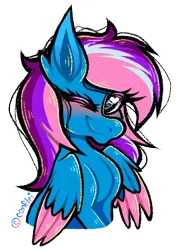 Size: 422x596 | Tagged: safe, artist:conflei, derpibooru import, oc, pegasus, pony, colored wings, ear fluff, eyelashes, female, heart, heart eyes, image, mare, one eye closed, pegasus oc, png, simple background, solo, transparent background, two toned wings, wingding eyes, wings, wink