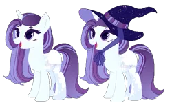 Size: 691x411 | Tagged: safe, artist:dammmnation, derpibooru import, oc, unofficial characters only, pony, unicorn, base used, duo, female, hat, horn, image, mare, png, simple background, smiling, transparent background, unicorn oc, witch hat