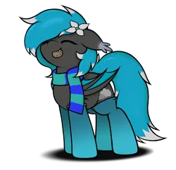 Size: 1918x1856 | Tagged: safe, artist:aaathebap, derpibooru import, oc, oc:lucia, unofficial characters only, bat pony, bat pony oc, bat wings, clothes, cookie, eating, eyes closed, flower, food, image, mouth hold, open mouth, png, scarf, shadow, simple background, socks, solo, transparent background, wings