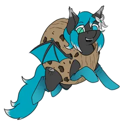 Size: 2107x2072 | Tagged: safe, artist:dirtpecker, derpibooru import, oc, oc:lucia, bat pony, pony, bat pony oc, bat wings, clothes, cookie, costume, flower, food, image, open mouth, png, simple background, socks, transparent background, wings