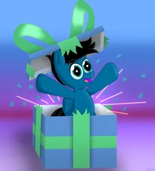 Size: 5974x6600 | Tagged: safe, artist:agkandphotomaker2000, derpibooru import, surprise, oc, oc:pony video maker, unofficial characters only, pegasus, pony, christmas, christmas presents, confetti, folded wings, hearts warming day, hidden inside a present, holiday, image, looking at you, png, present, simple background, wings