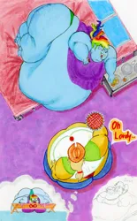 Size: 3120x5026 | Tagged: suggestive, artist:white-eyed vireo, derpibooru import, applejack, rainbow dash, equestria girls, amplejack, bbw, belly, big belly, big breasts, bingo wings, breasts, busty rainbow dash, butt, cake, derpibooru exclusive, double chin, duo, eating, fat, fat ass, fat boobs, fat fetish, female, fetish, flabby chest, food, huge belly, huge butt, image, immobile, impossibly large belly, impossibly large butt, impossibly obese, jpeg, large butt, morbidly obese, multichin, neck roll, obese, pie, rainblob dash, rolls of fat, ssbbw, the ass was fat, the ass was too fat, thighs, thunder thighs, weight gain.