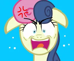 Size: 877x720 | Tagged: safe, derpibooru import, bon bon, sweetie drops, earth pony, pony, angry, anime, bust, cross-popping veins, emanata, floppy ears, image, jpeg, looking at you, open mouth, portrait, solo, yelling