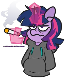 Size: 4268x5115 | Tagged: safe, artist:threetwotwo32232, derpibooru import, twilight sparkle, alicorn, pony, cigarette, clothes, female, image, magic, mare, png, simple background, smoking, solo, sweater, telekinesis, transparent background