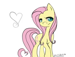 Size: 2000x1500 | Tagged: safe, artist:zeffdakilla, derpibooru import, fluttershy, earth pony, pony, ahoge, cute, heart, heart ahoge, image, looking sideways, png, race swap, raised hoof, shyabetes, simple background, smiling, solo, standing, white background, wingless