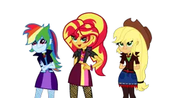 Size: 1383x791 | Tagged: safe, alternate version, artist:speedpaintjayvee12, derpibooru import, adagio dazzle, applejack, aria blaze, rainbow dash, sonata dusk, sunset shimmer, equestria girls, alternate clothes, alternate hairstyle, applejack's hat, clothes, cowboy hat, crossed arms, cutie mark, cutie mark on clothes, eyeshadow, female, females only, gem, hand on hip, hat, image, makeup, png, role reversal, simple background, siren gem, the dazzlings, transparent background