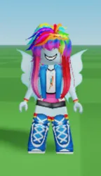 Size: 264x458 | Tagged: safe, derpibooru import, rainbow dash, equestria girls, catalog avatar creator, grass, image, jpeg, roblox, sky, smiling, teeth, wings