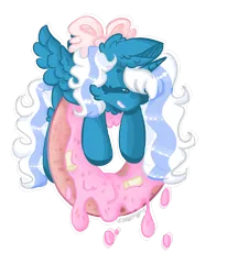Size: 1900x2200 | Tagged: safe, artist:stinkygooby, derpibooru import, oc, oc:fleurbelle, alicorn, pony, alicorn oc, bow, donut, ear fluff, female, food, grin, hair bow, happy, horn, image, mare, png, simple background, smiling, sprinkles, transparent background, wings