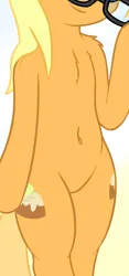 Size: 378x809 | Tagged: safe, artist:fearingfun, derpibooru import, edit, apple cobbler, earth pony, pony, semi-anthro, apple family member, belly, belly button, bipedal, chest fluff, cropped, glasses, image, pictures of bellies, png, smiling, solo