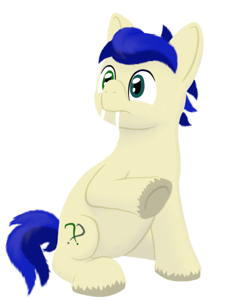 Size: 1500x2000 | Tagged: safe, artist:quint-t-w, derpibooru import, oc, oc:silly words, unofficial characters only, pony, sabertooth pony, derpibooru community collaboration, 2023 community collab, derpibooru exclusive, fangs, heterochromia, image, looking away, male, png, raised hoof, sharp teeth, simple background, sitting, solo, teeth, transparent background, underhoof, unshorn fetlocks