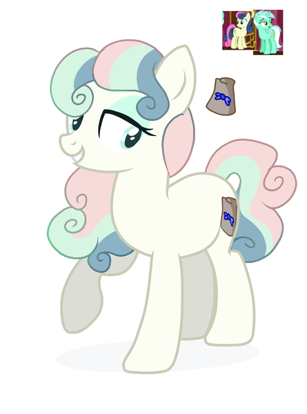 Size: 1950x2627 | Tagged: safe, artist:lanternik, derpibooru import, bon bon, lyra heartstrings, sweetie drops, oc, earth pony, pony, unicorn, base used, earth pony oc, eyelashes, grin, image, magical lesbian spawn, offspring, parent:bon bon, parent:lyra heartstrings, parents:lyrabon, png, raised hoof, screencap reference, simple background, smiling, white background