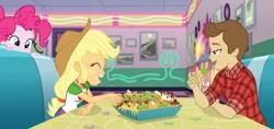 Size: 3600x1703 | Tagged: safe, artist:sapphiregamgee, derpibooru import, applejack, pinkie pie, equestria girls, equestria girls series, chips, crossover, date, diner, food, freddy benson, image, jpeg, nachos