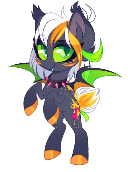 Size: 1487x2000 | Tagged: safe, artist:zombie, derpibooru import, editor:ciaran, oc, oc:dree deray, unofficial characters only, bat pony, pony, derpibooru community collaboration, 2023 community collab, bat pony oc, bat wings, choker, commission, female, image, looking at you, png, reference sheet, simple background, smiling, solo, transparent background, wings