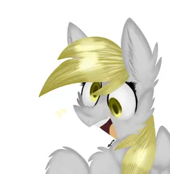 Size: 1503x1535 | Tagged: safe, artist:4agonism, derpibooru import, derpy hooves, pegasus, pony, bust, cheek fluff, cute, derp, derpabetes, ear fluff, heart, image, leg fluff, open mouth, open smile, png, raised hoof, raised hooves, simple background, smiling, spread wings, white background, wings