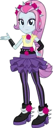 Size: 1412x3356 | Tagged: safe, artist:sketchmcreations, derpibooru import, violet blurr, equestria girls, boots, clothes, commission, female, flower, flower in hair, hand on hip, image, leggings, png, raised arm, shoes, simple background, skirt, smiling, spikes, transparent background, vector