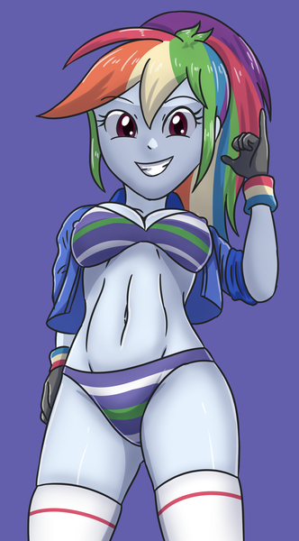 Size: 1883x3400 | Tagged: suggestive, artist:sumin6301, derpibooru import, rainbow dash, equestria girls, belly button, breasts, busty rainbow dash, clothes, erect nipples, gloves, gritted teeth, image, jpeg, nipple outline, nipples, nudity, open mouth, open smile, smiling, socks, stockings, teeth, thigh highs