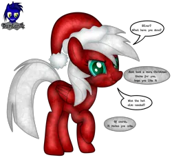 Size: 4425x4154 | Tagged: safe, artist:damlanil, derpibooru import, oc, oc:nightlight aura, pegasus, pony, christmas, comic, commission, female, hat, hearth's warming, holiday, image, looking at you, mare, png, santa hat, show accurate, simple background, solo, speech bubble, symbiote, text, thought bubble, transparent background, vector, wings