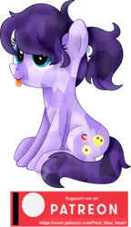 Size: 400x694 | Tagged: safe, artist:pure-blue-heart, derpibooru import, oc, oc:magnetic hug, crystal pony, earth pony, pony, :p, deviantart watermark, female, image, mare, obtrusive watermark, patreon, patreon logo, patreon reward, png, ponytail, purple mane, simple background, sitting, tongue out, transparent background, watermark