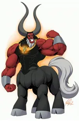 Size: 2052x3130 | Tagged: safe, artist:ponyanony, derpibooru import, lord tirek, centaur, taur, commission, flexing, glow, high res, image, jewelry, jpeg, magic, magic aura, male, muscles, muscular male, necklace, simple background, solo, white background