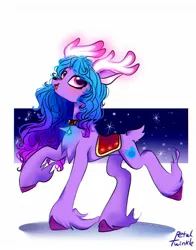 Size: 1074x1368 | Tagged: safe, alternate version, artist:peptwinklr, derpibooru import, izzy moonbow, deer, reindeer, female, g5, image, jpeg, reindeerified, saddle, solo, species swap, tack