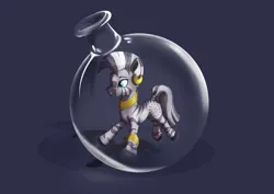 Size: 3034x2145 | Tagged: safe, artist:delfinaluther, derpibooru import, zecora, earth pony, pony, zebra, black and white, blue background, blue eyes, bottle, ear fluff, female, grayscale, image, inside, inside object, jewelry, monochrome, object, png, potion, simple background, stuck, worried, worried smile