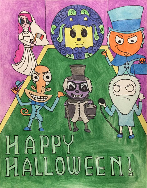 Size: 1024x1307 | Tagged: safe, artist:captainlazloparadox, derpibooru import, pinkie pie, camp lazlo, chalkzone, clothes, constance hatchaway, cosplay, costume, crossover, halloween, hatbox ghost, holiday, image, jpeg, lazlo, madame leota, snap, the hitchhiking ghosts, walden, wander (wander over yonder), wander over yonder, wow! wow! wubbzy!, wubbzy