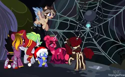 Size: 3000x1848 | Tagged: safe, artist:ayamiiii, derpibooru import, oc, oc:azula, oc:cloud drift, oc:hidden gems, oc:venus red heart, unofficial characters only, alicorn, bat pony, bat pony alicorn, dragon, pegasus, pony, spider, unicorn, icey-verse, alicorn oc, augmented, augmented tail, bat pony oc, bat wings, boots, cave, christmas, clothes, commission, dragon oc, ear piercing, earring, eyebrow piercing, female, flying, freckles, glasses, hat, holiday, horn, horn ring, image, jewelry, macro, male, mare, markings, necklace, non-pony oc, nose piercing, nose ring, offspring, open mouth, parent:daring do, parent:doctor caballeron, parents:daballeron, piercing, png, raised hoof, ring, santa hat, shoes, socks, spider web, tail, tattoo, unshorn fetlocks, wings, ych result