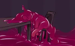 Size: 3400x2100 | Tagged: safe, artist:sile-animus, derpibooru import, oc, oc:sile, goo, unicorn, chair, covered in goo, covered in slime, image, knocked out, png, sitting, slime, x eyes
