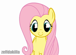 Size: 1484x1080 | Tagged: safe, artist:zeffdakilla, derpibooru import, fluttershy, pegasus, pony, animated, cute, eyes closed, image, looking at you, motivational, positive ponies, shyabetes, sign, simple background, smiling, solo, webm, white background