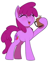 Size: 800x1000 | Tagged: safe, artist:thebatfang, derpibooru import, berry punch, berryshine, earth pony, pony, drunk, eyes closed, female, go home you're drunk, hoof hold, image, mare, open mouth, open smile, png, raised hoof, smiling, solo