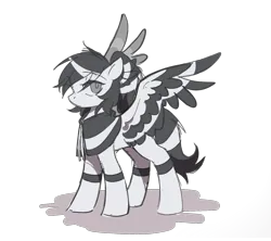 Size: 1687x1501 | Tagged: safe, artist:longfeather, derpibooru import, oc, oc:longfeather, unofficial characters only, pegasus, pony, derpibooru community collaboration, 2023 community collab, derpibooru exclusive, image, neckerchief, png, simple background, spread wings, standing, white background, wings